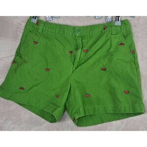 Lands End Green Embroidered Watermelon Chino Shorts Women's Sz 16 Preppy Coastal